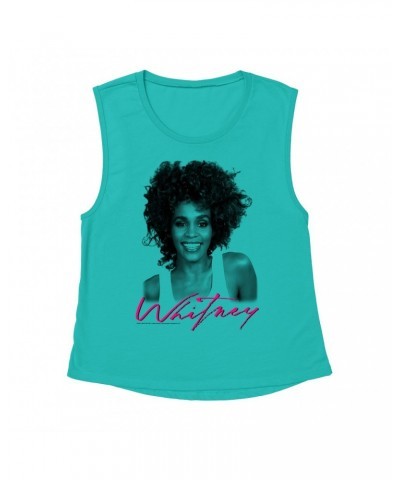 Whitney Houston Ladies' Muscle Tank Top | I Wanna Dance With Somebody Album Photo And Logo Shirt $13.84 Shirts