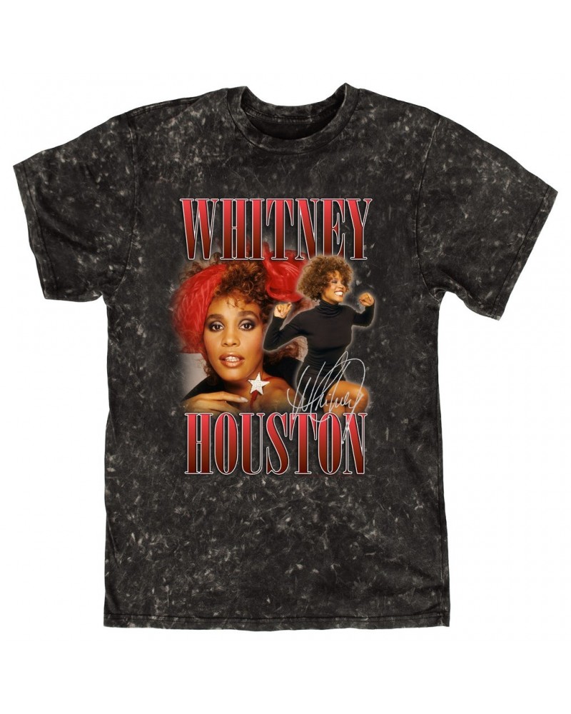 Whitney Houston T-shirt | Red Collage Design Mineral Wash Shirt $11.43 Shirts