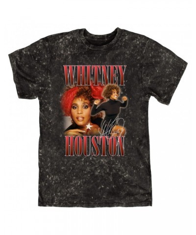 Whitney Houston T-shirt | Red Collage Design Mineral Wash Shirt $11.43 Shirts