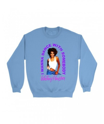 Whitney Houston Bright Colored Sweatshirt | I Wanna Dance With Somebody Neon Purple Image Sweatshirt $6.99 Sweatshirts