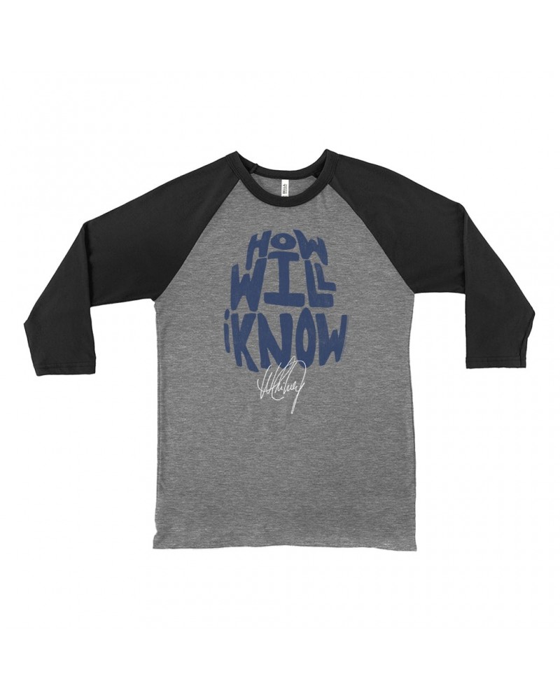 Whitney Houston 3/4 Sleeve Baseball Tee | How Will I Know Navy Design Distressed Shirt $5.44 Shirts