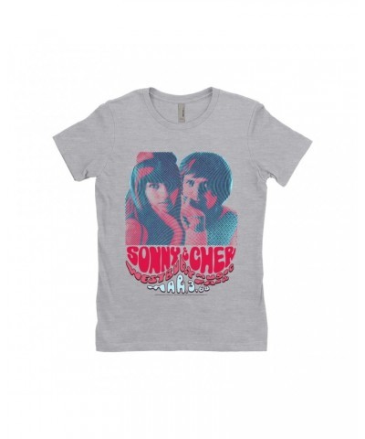 Sonny & Cher Ladies' Boyfriend T-Shirt | Westbury Music Fair Red Psychedelic Flyer Shirt $8.60 Shirts