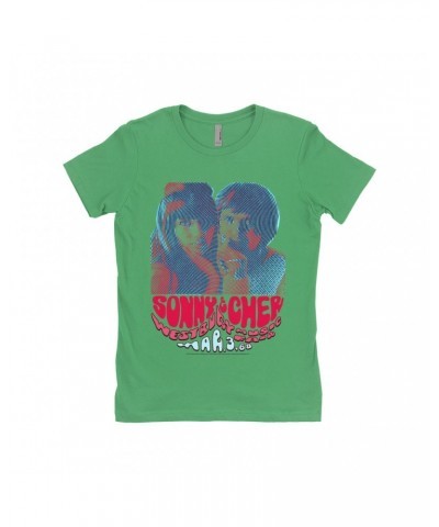 Sonny & Cher Ladies' Boyfriend T-Shirt | Westbury Music Fair Red Psychedelic Flyer Shirt $8.60 Shirts