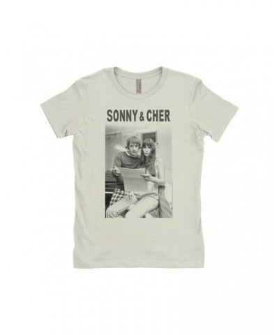 Sonny & Cher Ladies' Boyfriend T-Shirt | 1966 Recording Studio Photo And Logo Shirt $6.43 Shirts