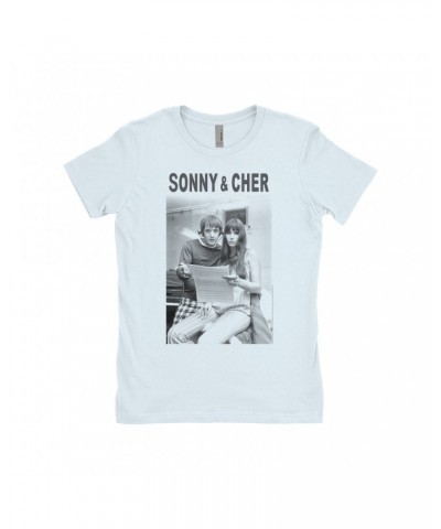 Sonny & Cher Ladies' Boyfriend T-Shirt | 1966 Recording Studio Photo And Logo Shirt $6.43 Shirts