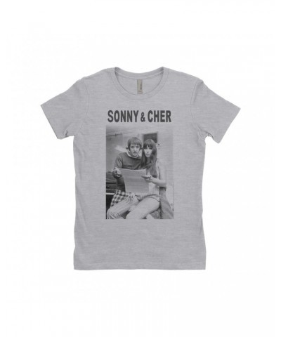 Sonny & Cher Ladies' Boyfriend T-Shirt | 1966 Recording Studio Photo And Logo Shirt $6.43 Shirts