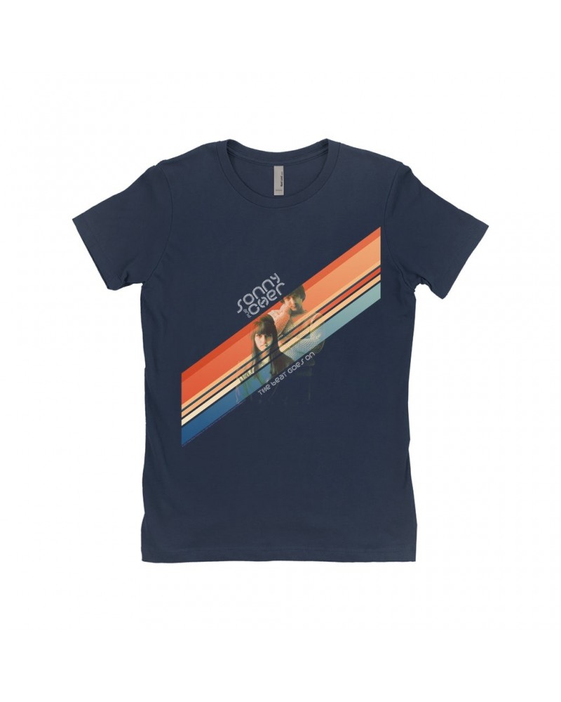 Sonny & Cher Ladies' Boyfriend T-Shirt | The Beat Goes On Retro Stripes Shirt $6.23 Shirts