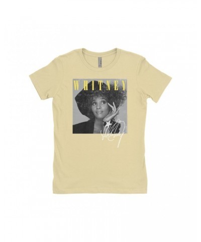 Whitney Houston Ladies' Boyfriend T-Shirt | Whitney Black And White Star Photo With Logo Distressed Shirt $10.25 Shirts