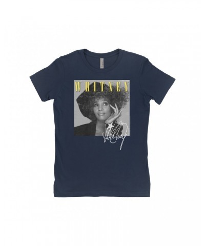 Whitney Houston Ladies' Boyfriend T-Shirt | Whitney Black And White Star Photo With Logo Distressed Shirt $10.25 Shirts
