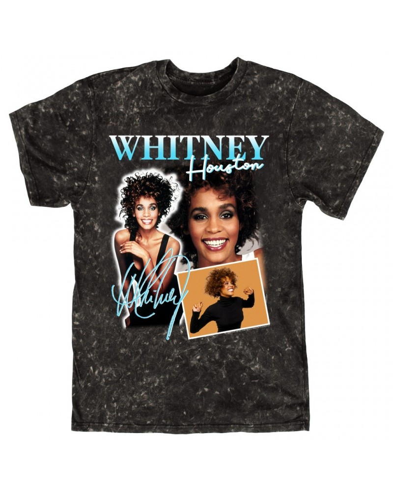 Whitney Houston T-shirt | 1987 Turquoise Photo Collage Design Mineral Wash Shirt $11.51 Shirts
